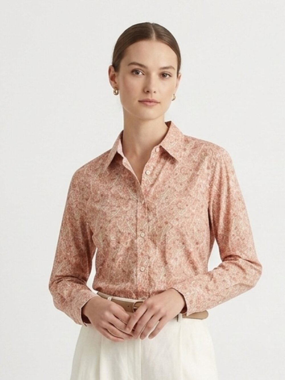 Chaps Blouse Pink Paisley Button Up Casual Preppy No Iron XL